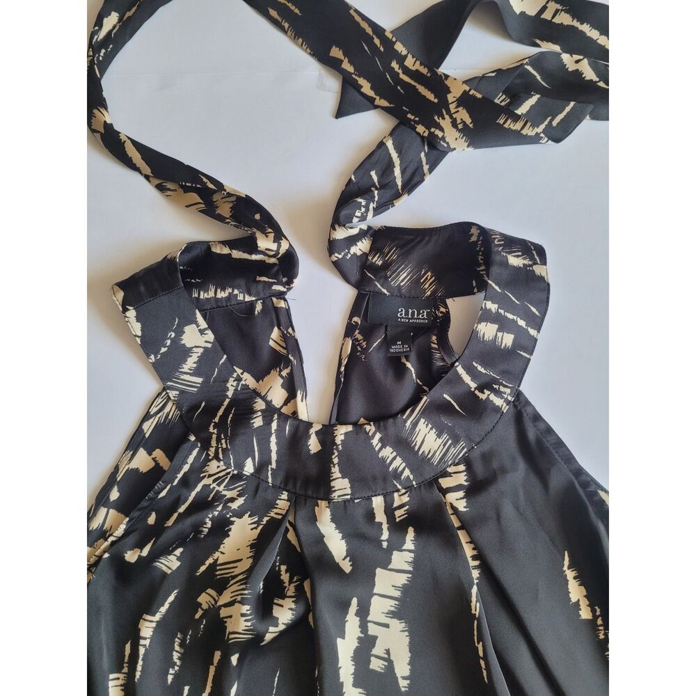 ana A New Approach Women's Sleeveless Tie Neck Top Black Gold Size Medium #0315